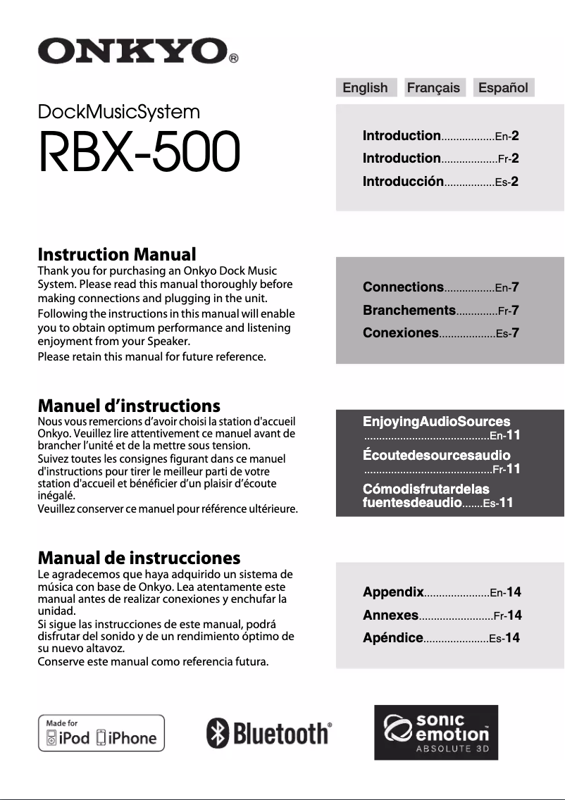 Imagen de la primera página del manual del dispositivo RBX-500