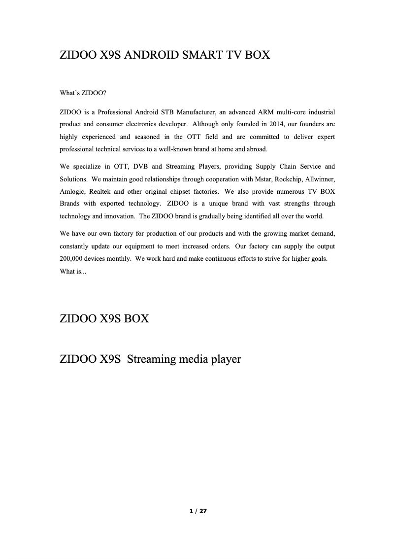 Page 1 of the manual User Manual Zidoo X9S