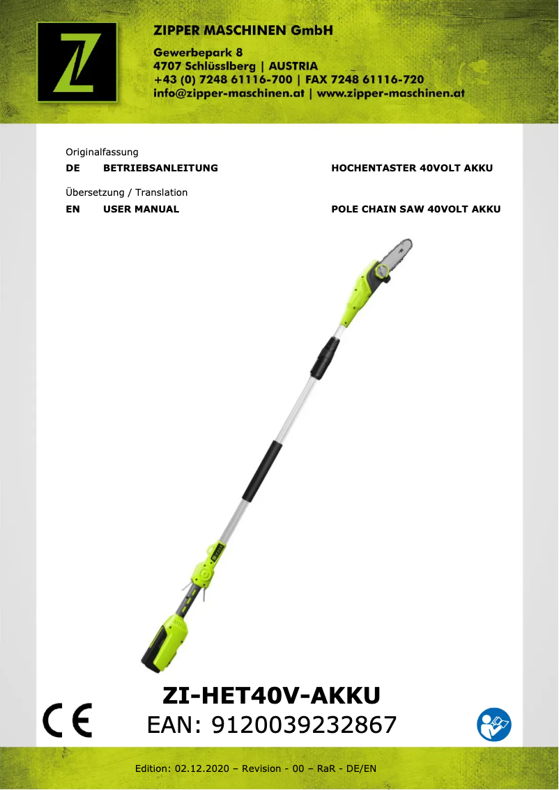 Image de la première page du manuel de l'appareil ZI-HET40V-AKKU