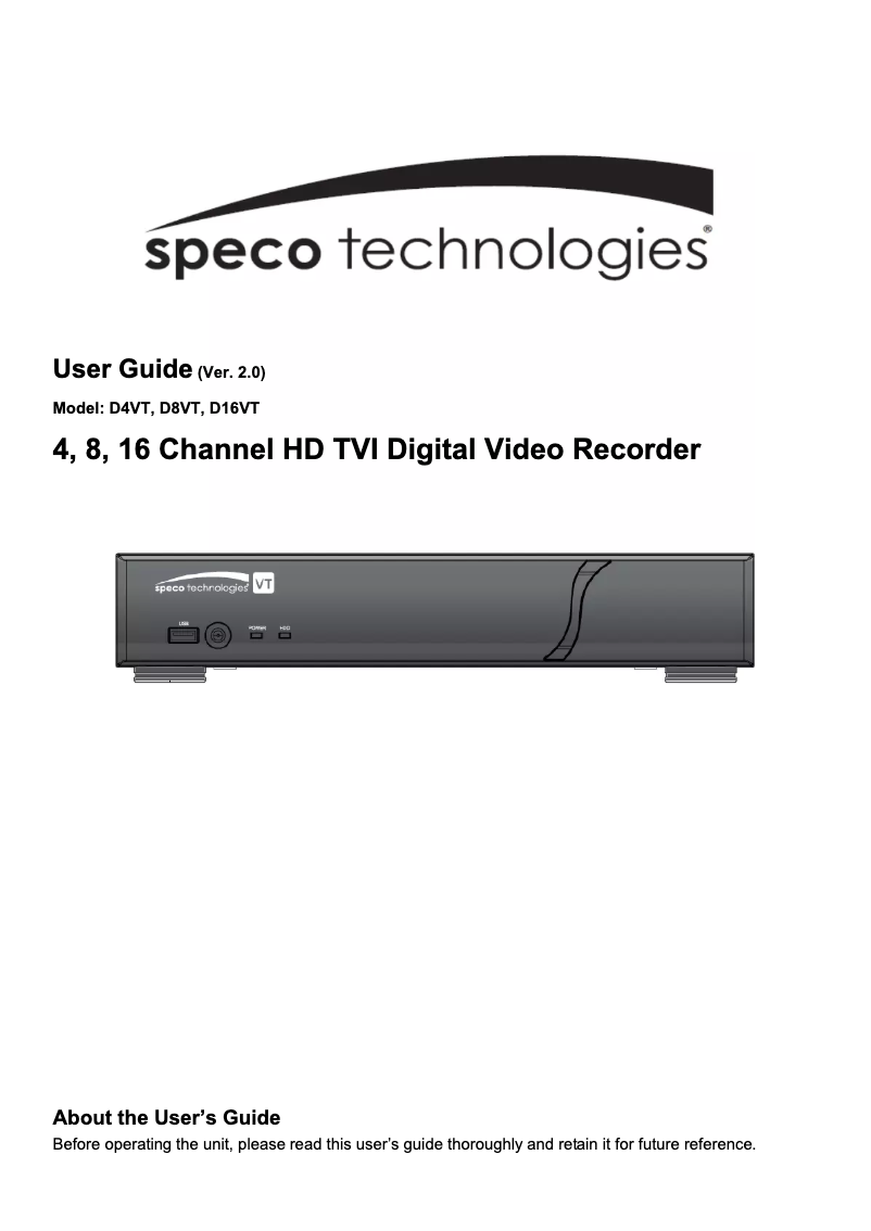 Image de la première page du manuel de l'appareil D16VT