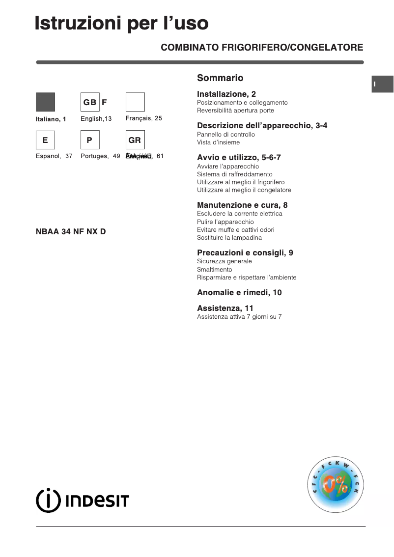 Page n°1 - Manuel utilisateur Indesit NBAA 34 NF NX