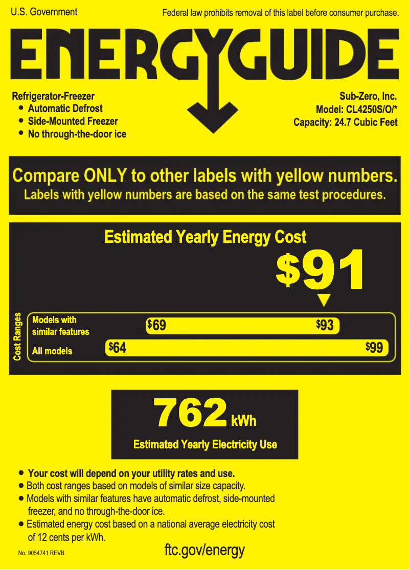 Page n°1 - Label énergétique Sub-Zero CL4250O
