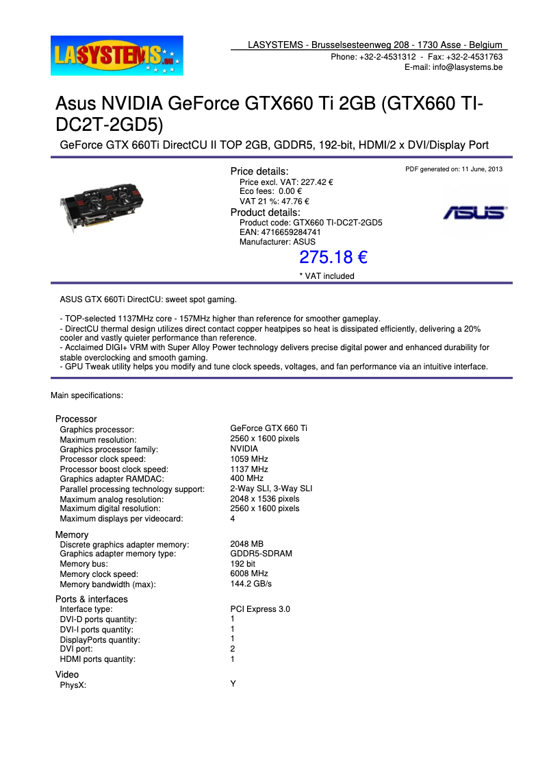 Page 1 de la notice Manuel utilisateur Asus GTX660 TI-DC2T-2GD5