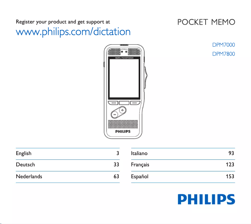 Page n°1 - Manuel utilisateur Philips Pocket Memo DPM7200