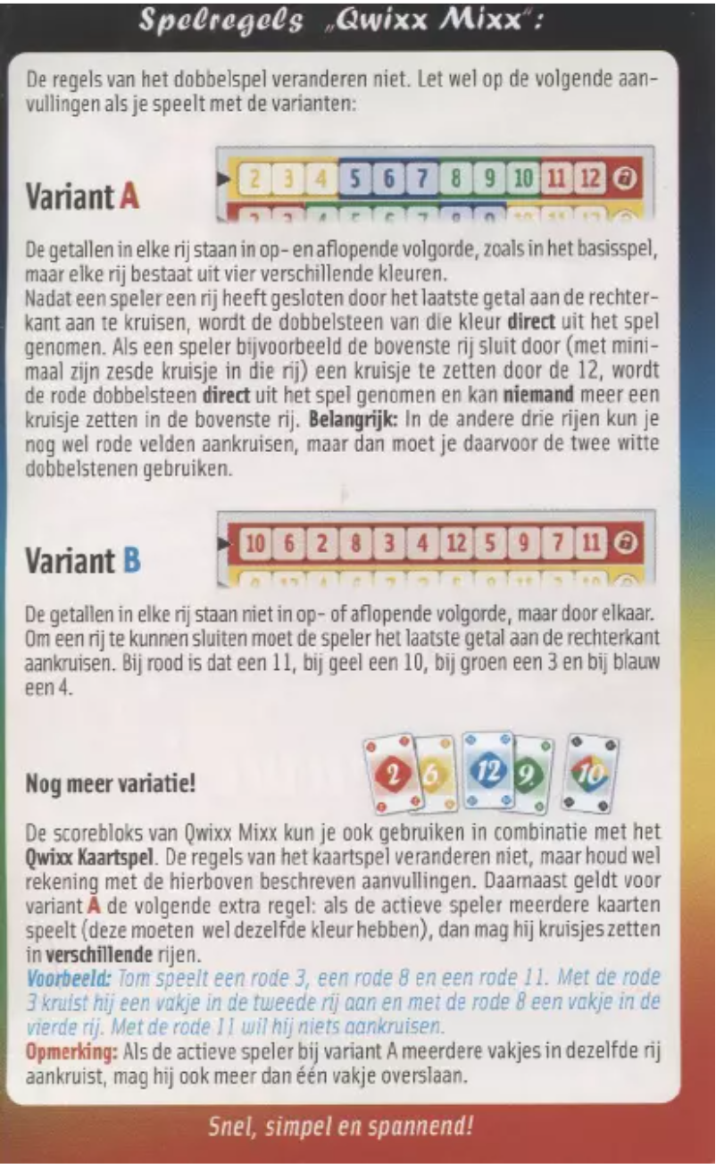 Page n°1 - Manuel utilisateur White Goblin Games Qwixx Mix