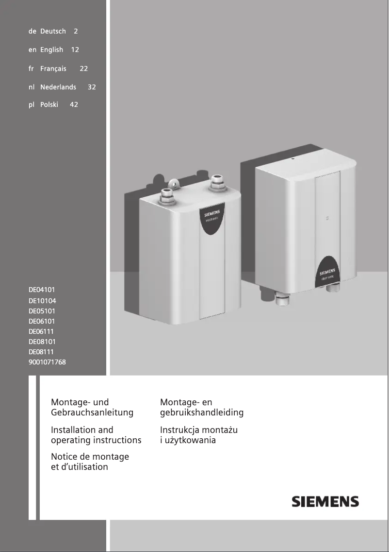 Page n°1 - Manuel utilisateur Siemens DE06101