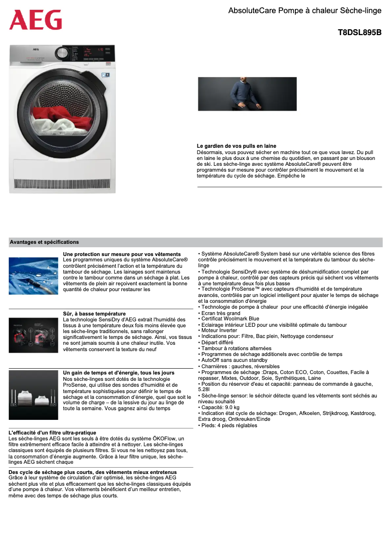 Page 1 de la notice Manuel utilisateur AEG T8DSL895B