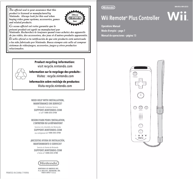 Page 1 de la notice Manuel utilisateur Nintendo Wii Remote