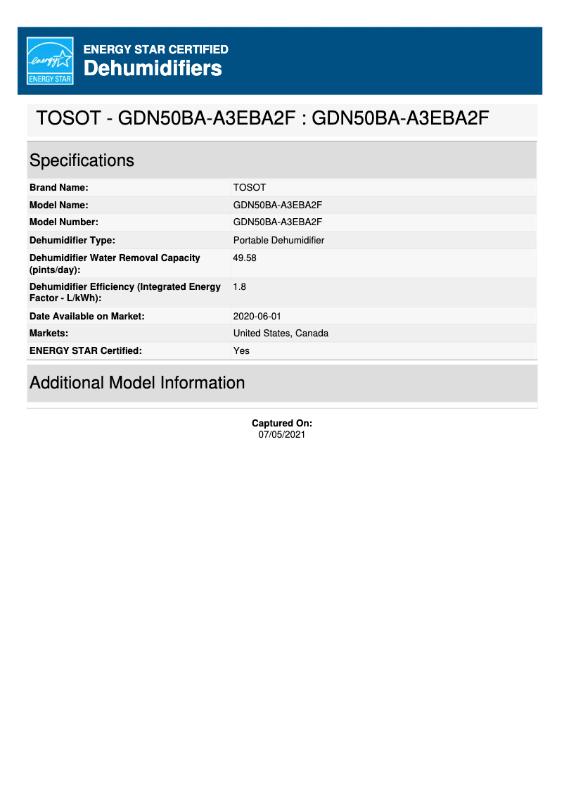 Page 1 de la notice Label énergétique TOSOT GDN50BA-A3EBA2F