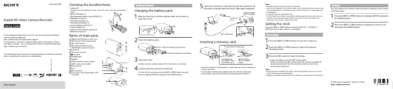 Page 1 de la notice Guide d'installation Sony HDR-AS200V