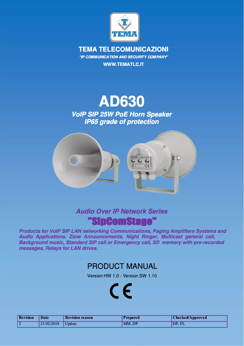 Page 1 de la notice Manuel utilisateur Tema AD630S