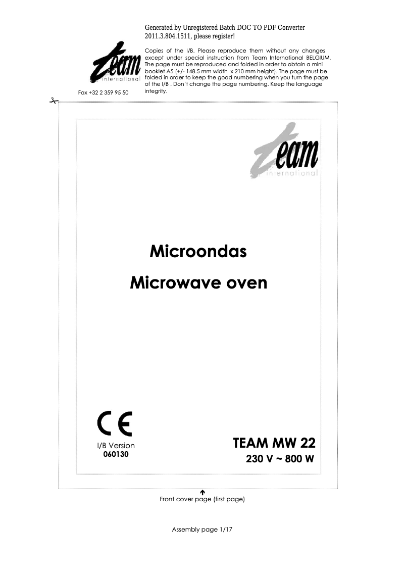 Imagen de la primera página del manual del dispositivo MW 22
