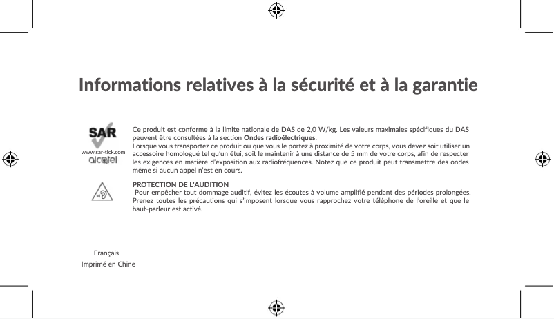 Page 1 de la notice Instructions de sécurité Alcatel 1C