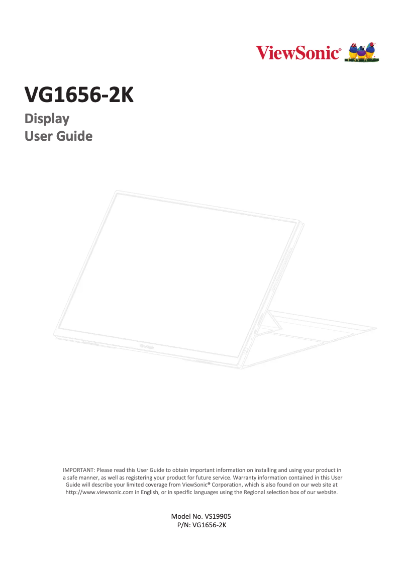 Page 1 de la notice Manuel utilisateur Viewsonic VG1656-2K