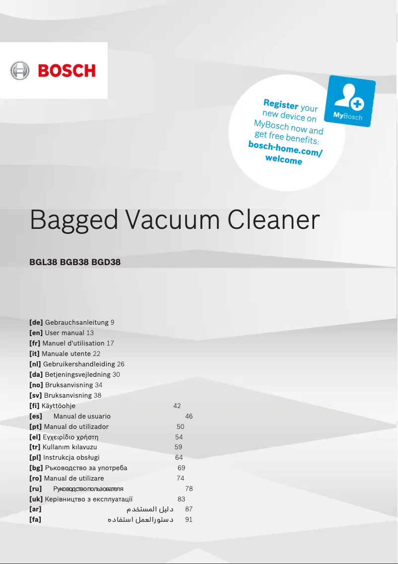 Page 1 de la notice Manuel utilisateur Bosch BGB38RD2