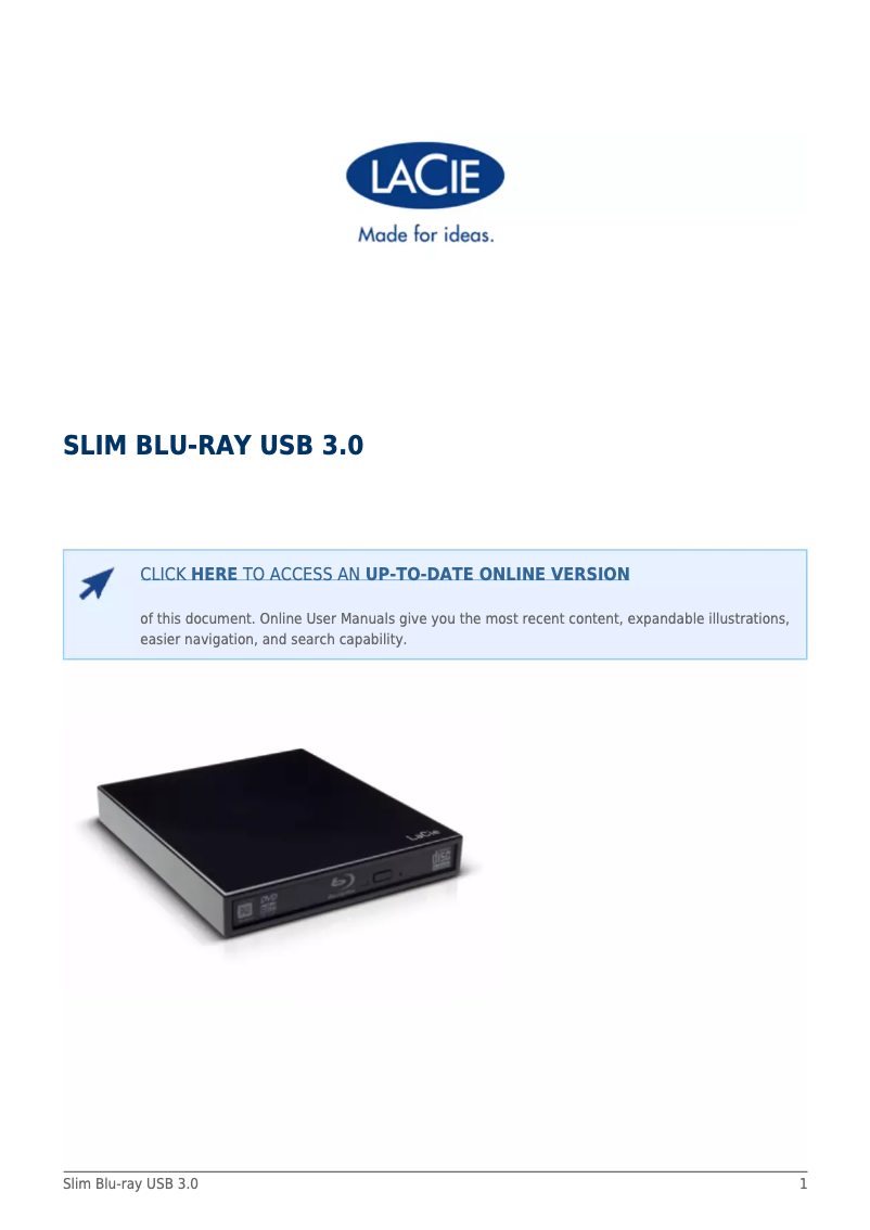 Image de la première page du manuel de l'appareil Slim Blu-ray USB 3.0