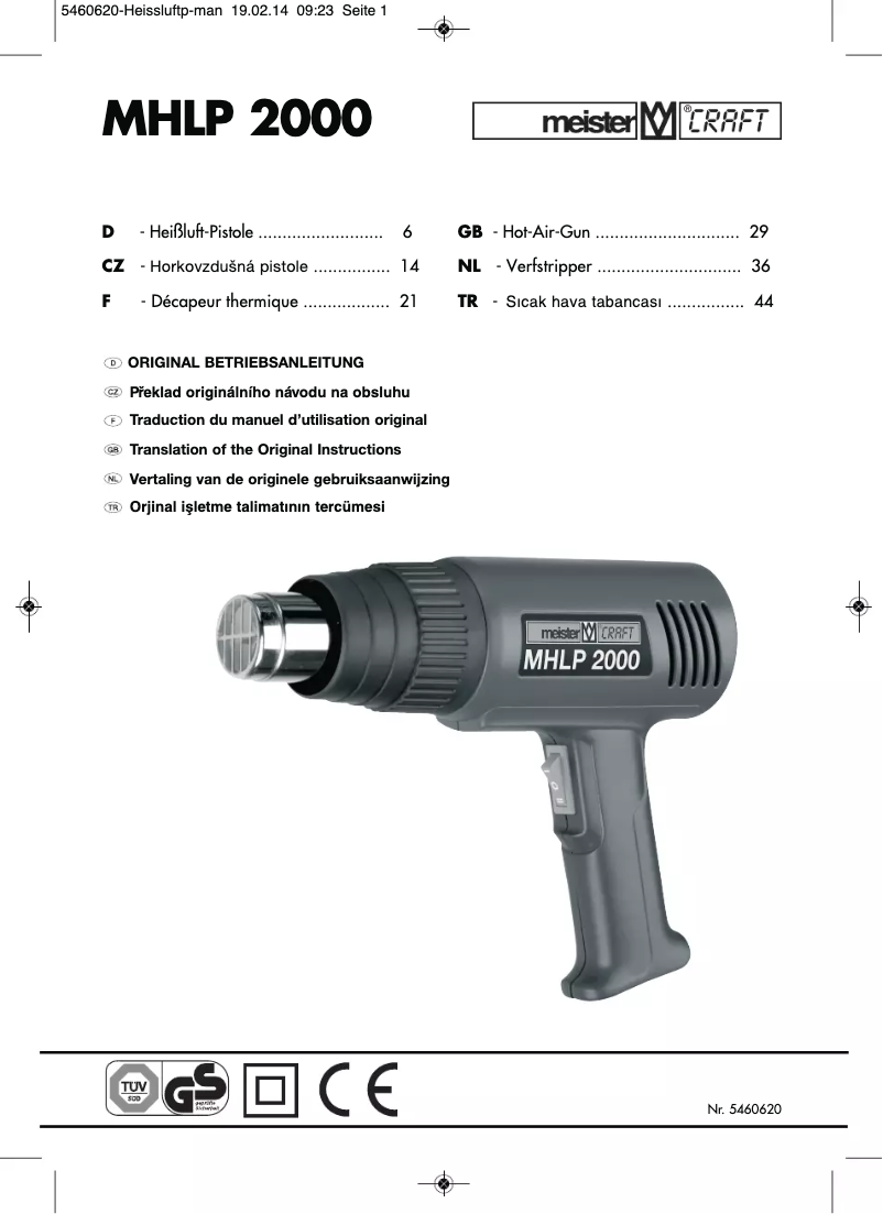 Page 1 de la notice Manuel utilisateur Meister Craft MHLP 2000