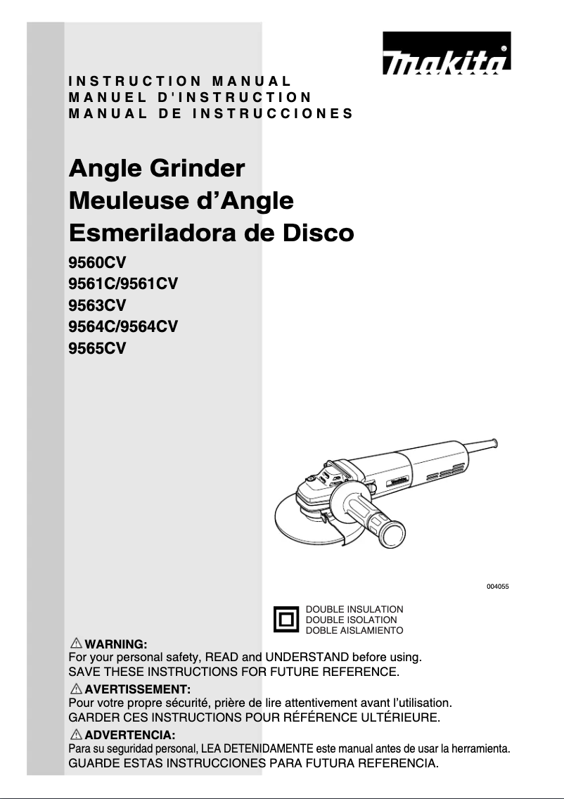 Page 1 de la notice Manuel d'utilisation et d'entretien Makita 9564CV