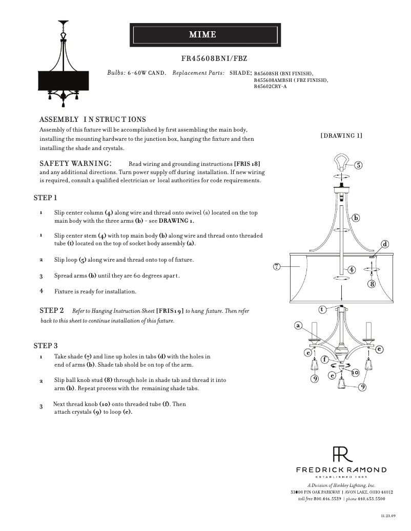 Page 1 de la notice Manuel utilisateur Fredrick Ramond FR45608BNI