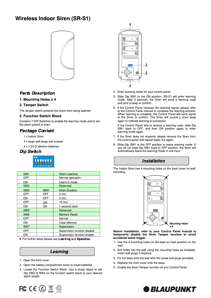 Page n°1 - Manuel utilisateur Blaupunkt SR-S1