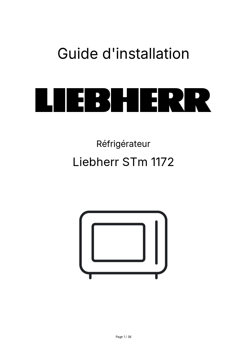 Page n°1 - Guide d'installation Liebherr STm 1172