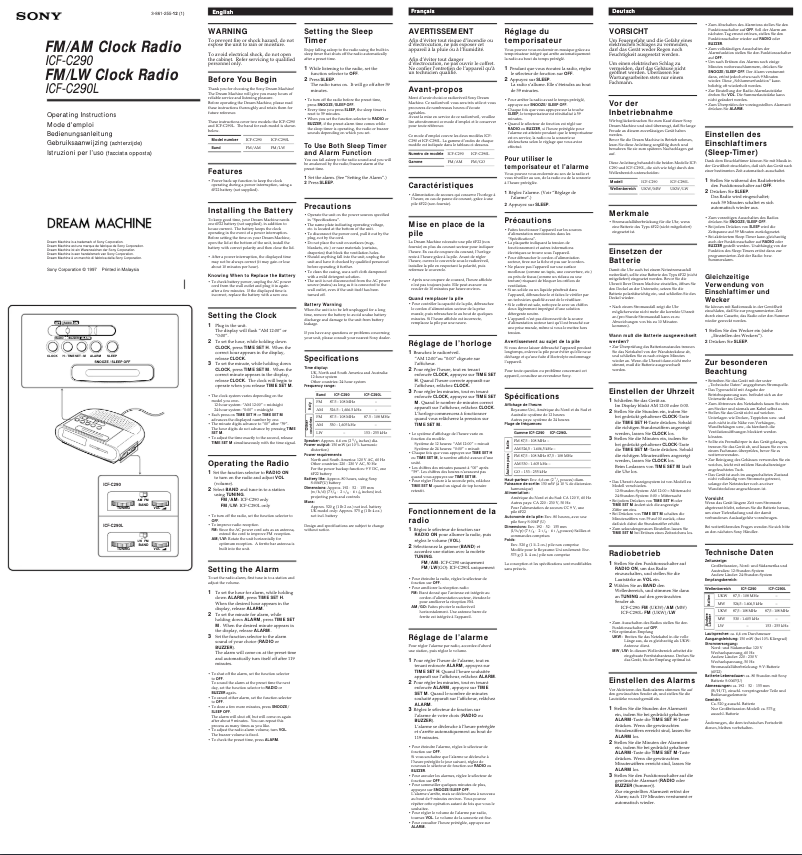 Page n°1 - Manuel utilisateur Sony ICF-C290L