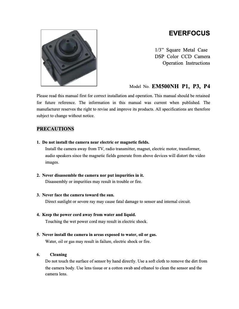 Page n°1 - Manuel utilisateur EverFocus EM500NHP4