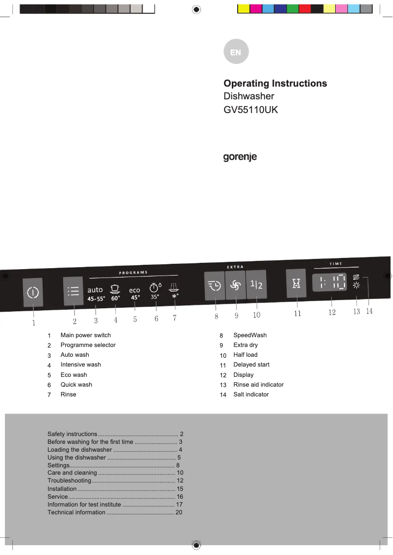 Page n°1 - Mode d'emploi Gorenje GV55110UK
