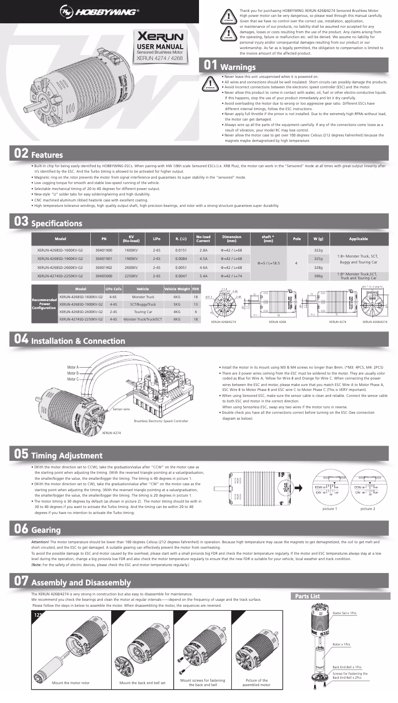 Page 1 de la notice Manuel utilisateur Hobbywing Xerun