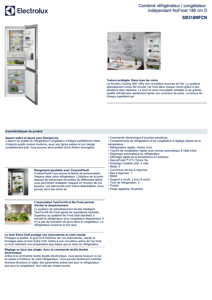 Page n°1 - Fiche technique Electrolux SB318NFCN