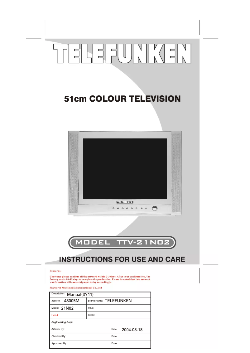 Page n°1 - Manuel utilisateur Telefunken TTV-21N02