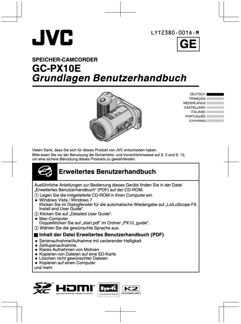 Page n°1 - Manuel utilisateur JVC GC-PX10