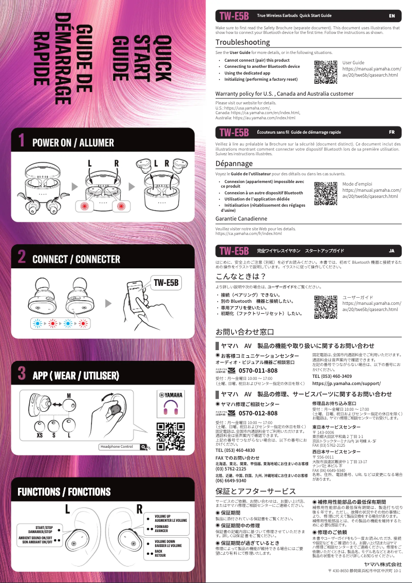 Page n°1 - Guide de démarrage rapide Yamaha TW-E5B