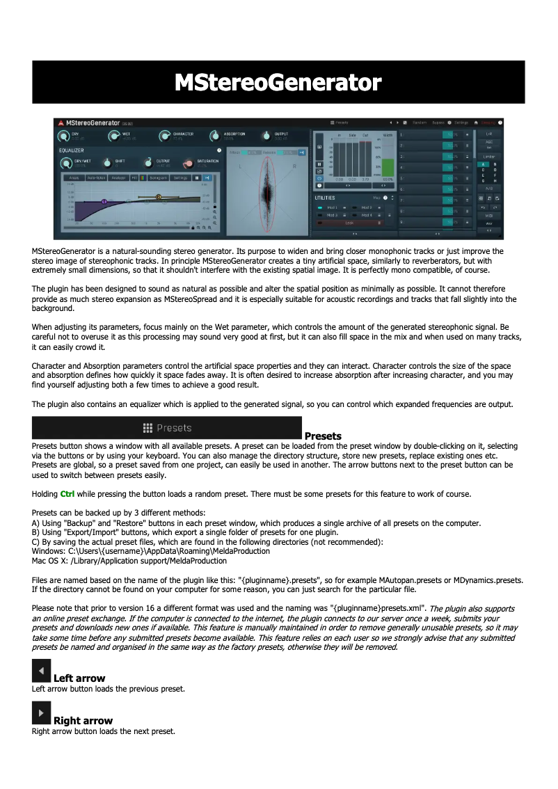 Page 1 de la notice Manuel utilisateur MeldaProduction MStereoGenerator