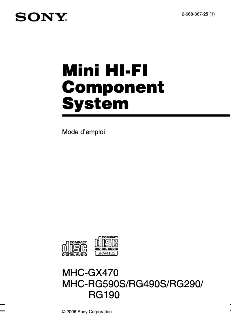 Page n°1 - Manuel utilisateur Sony MHC-RG290