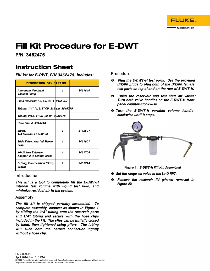 Page n°1 - Instructions / montage Fluke E-DWT-H