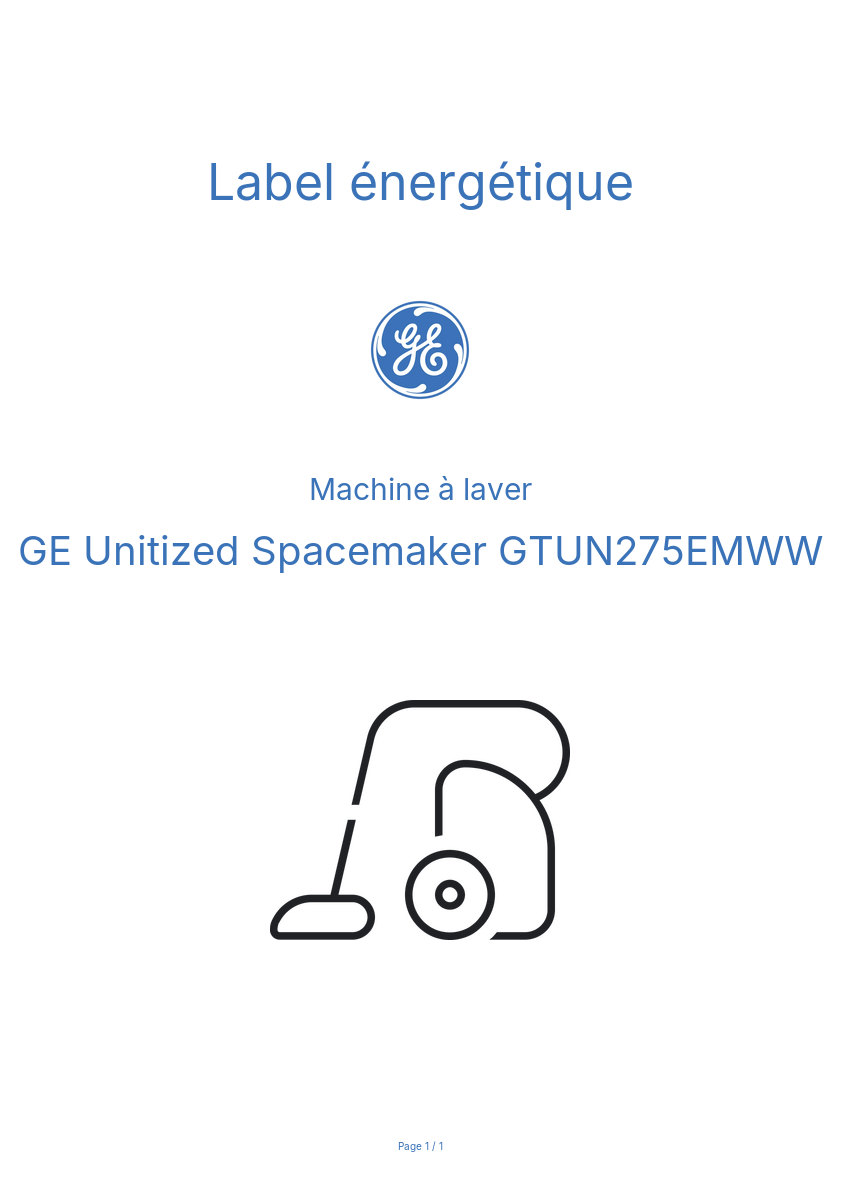 Page n°1 - Label énergétique GE Unitized Spacemaker GTUN275EMWW