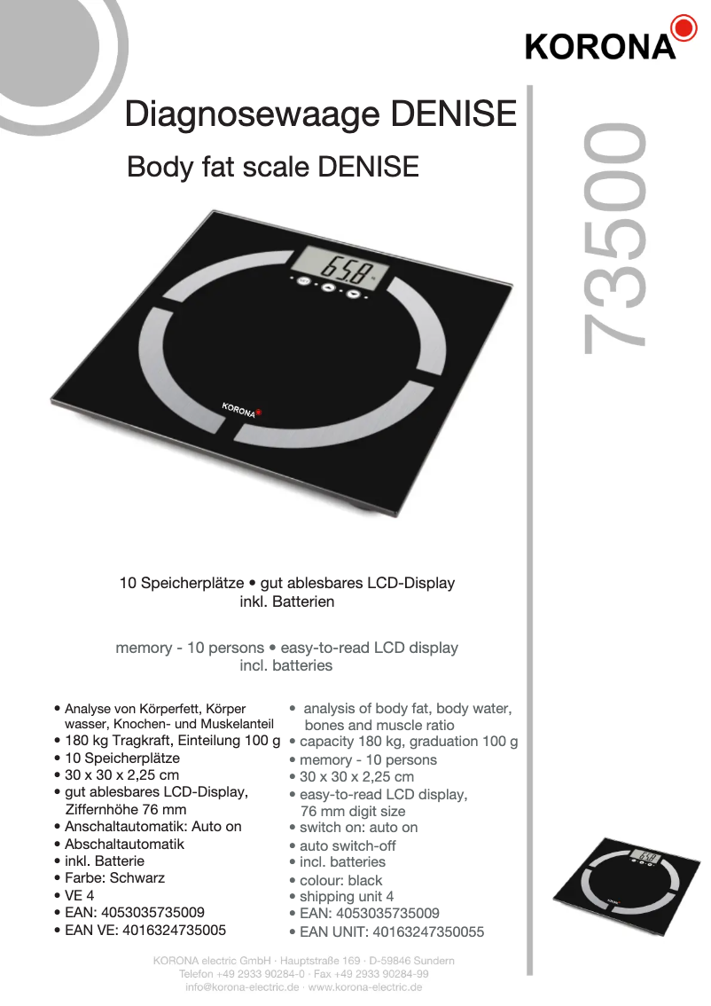 Image de la première page du manuel de l'appareil Denise 73500