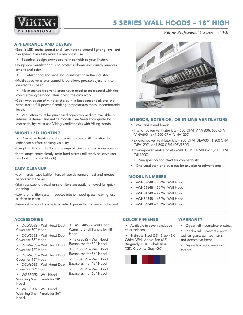Page 1 de la notice Fiche technique Viking VWH530481DG