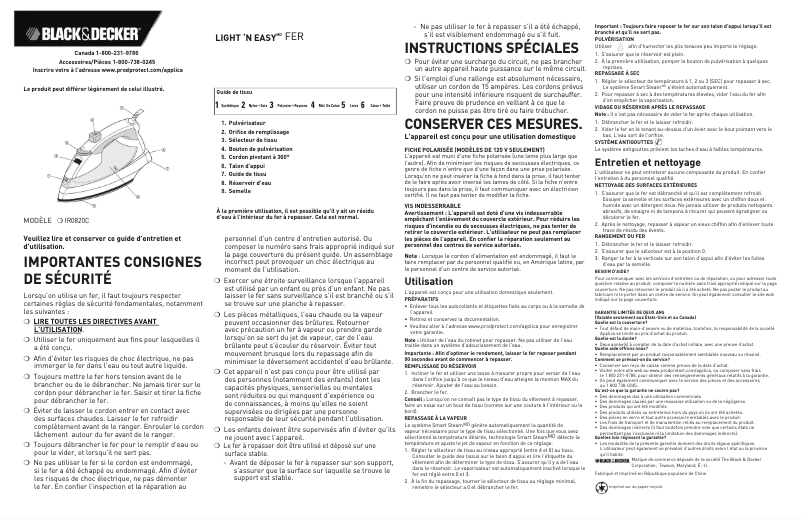 Page n°1 - Manuel utilisateur Black & Decker IR0820