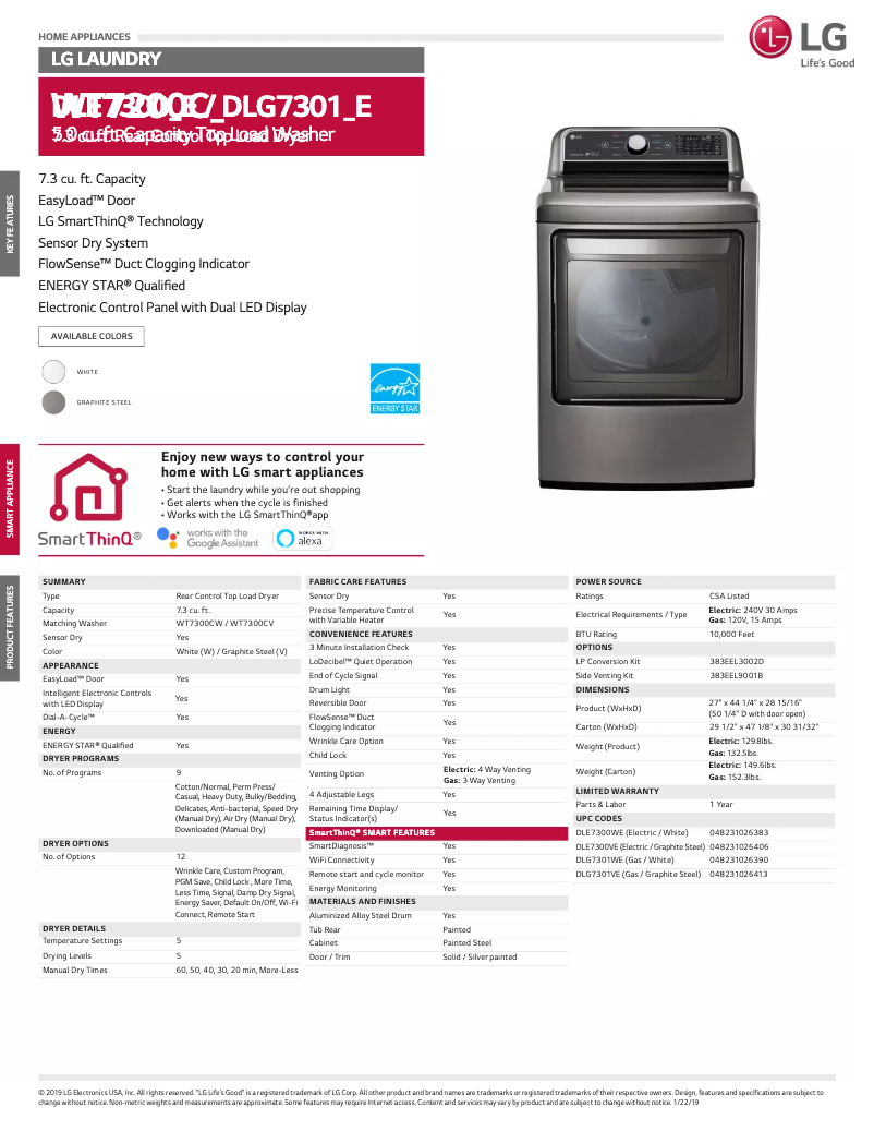 Page n°1 - Fiche technique LG DLE7300WE