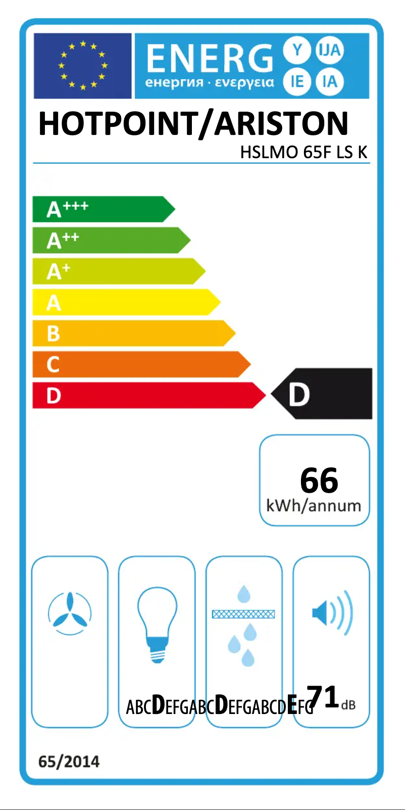 Page 1 de la notice Label énergétique Hotpoint HSLMO 65F LS K