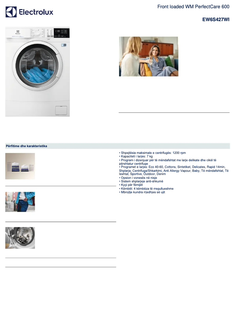 Page n°1 - Fiche technique Electrolux EW6S427WI
