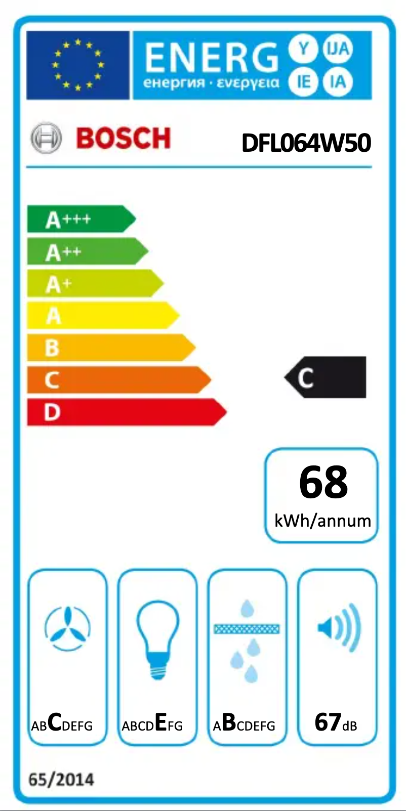 Page 1 de la notice Label énergétique Bosch DFL064W50