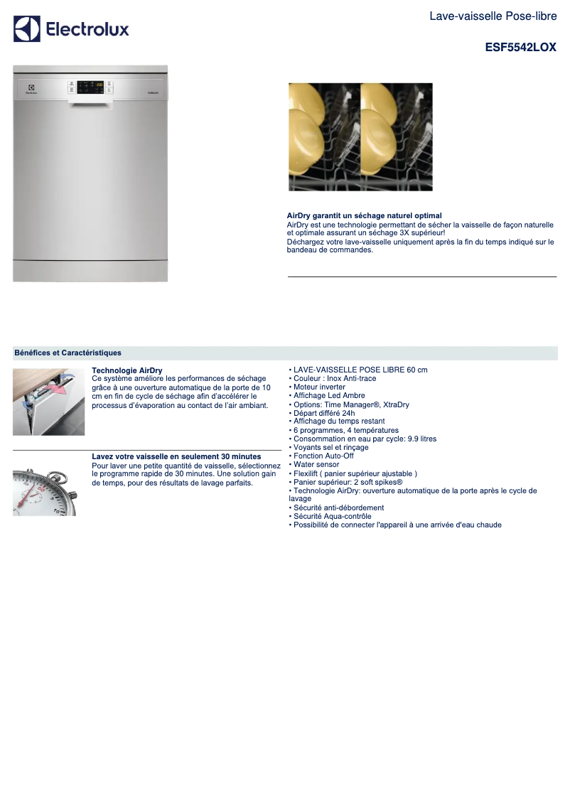 Page n°1 - Fiche technique Electrolux ESF5542LOX