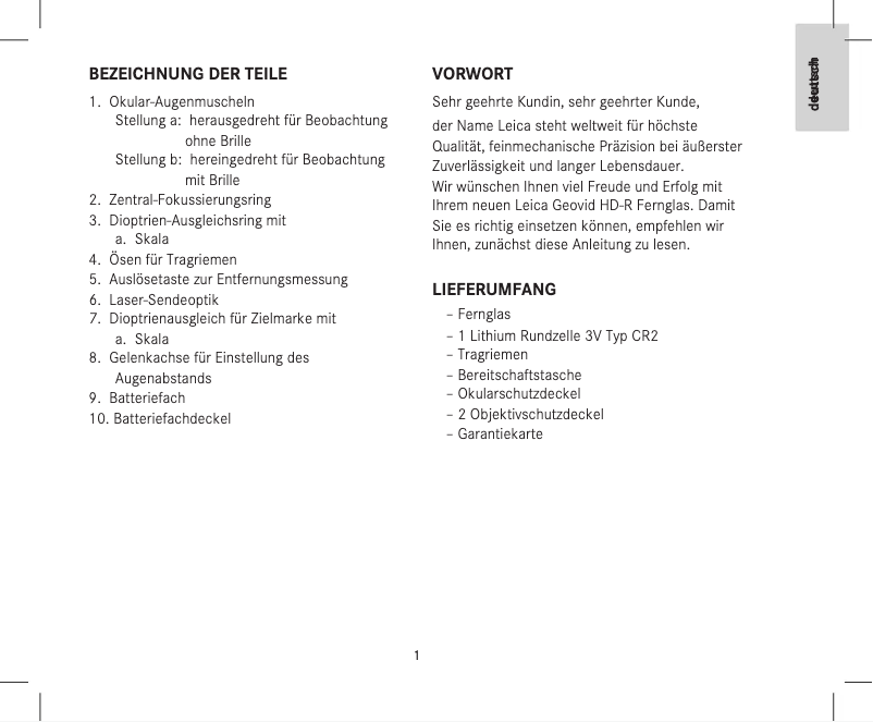 Page 1 de la notice Manuel utilisateur Leica GEOVID 56 HD-R