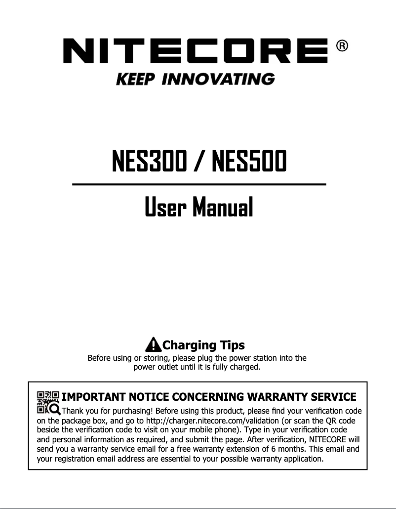 Page 1 de la notice Manuel utilisateur Nitecore NES300
