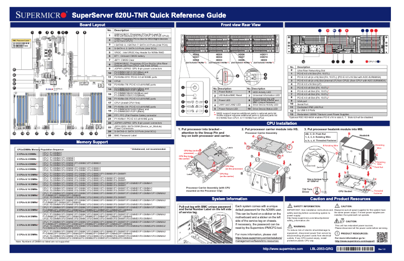 Page 1 de la notice Guide de démarrage rapide Supermicro SuperServer SYS-620U-TNR