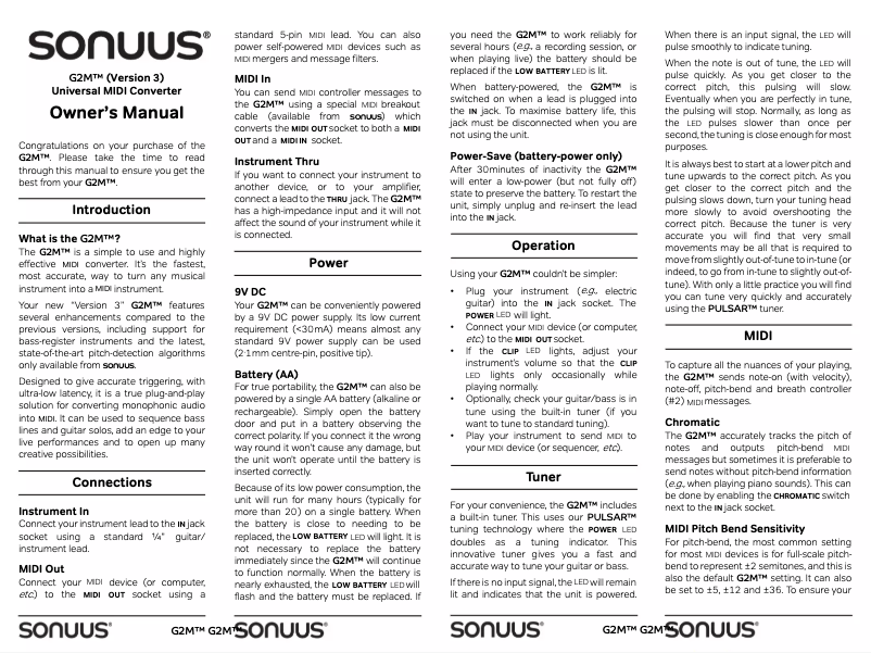 Page n°1 - Manuel utilisateur Sonuus G2M V3