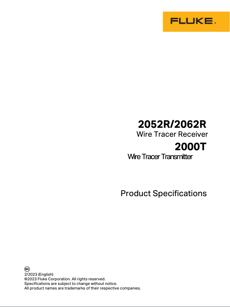 Page 1 de la notice Fiche technique Fluke 2052R